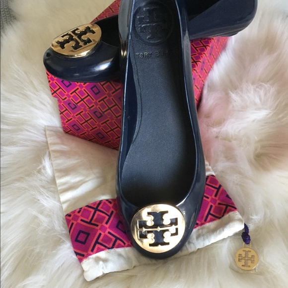 Tory Burch Shoes - Tory Burch Navy Blue Reva Rain Flats